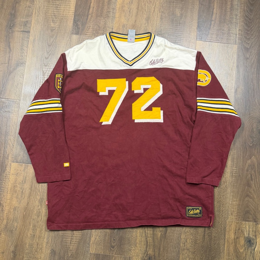 Vintage Y2K Ecko Unltd #72 Rhino Long Sleeve Jersey Shirt Men's Large Maroon